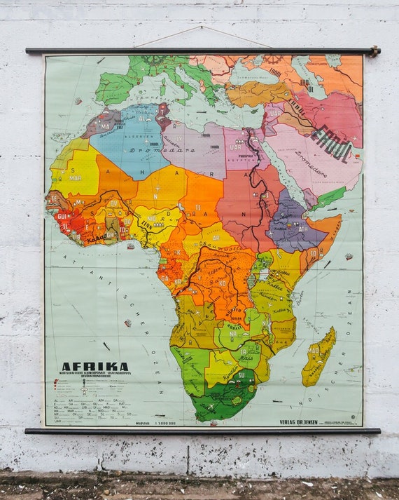 Original Huge Large Vintage Mid Century German Educational School Wall Chart AFRICA African Continent Dr Jensen MAP Beautiful