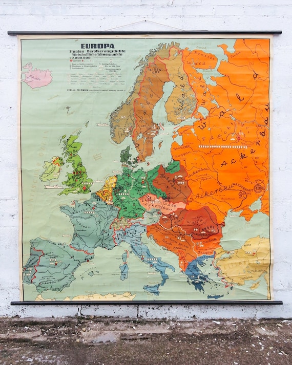 Original Huge Large Vintage Mid Century German Educational School Wall Chart EUROPE European Continent Dr Jensen MAP Beautiful