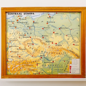 Originale Vintage Fiammingo Scuola Educativa EUROPA CENTRALE MAPPA Germania Geografia Bella Rara