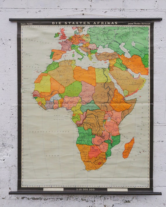 Original Mid Century Large Vintage German Educational School Wall Chart AFRICA African CONTINENT MAP Haack