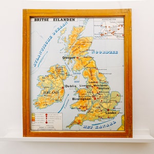 Originale Vintage Fiammingo Scuola Educativa ISOLE BRITANNICHE Inghilterra Regno Unito MAPPA Olanda Geografia Mappa Bella Rara