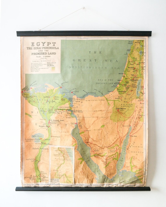 Vintage British Educational School Wall Chart EGYPT SINAI Peninsula Promised Land Historical MAP Geography George Philip 1950s
