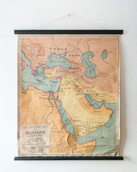Vintage British Educational School Wall Chart Distribution of Nations GENESIS Bible Historical MAP Geography George Philip 1950s