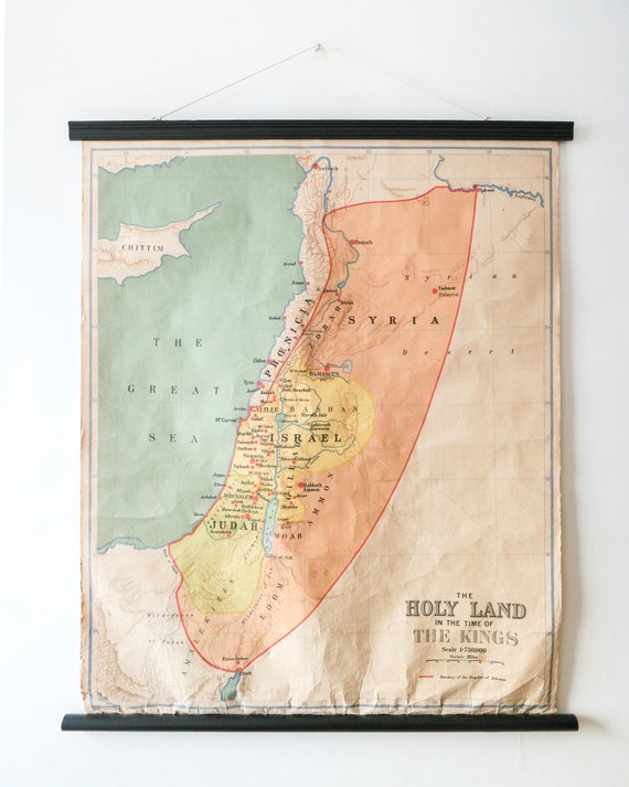 Vintage British Educational School Wall Chart HOLY LAND in the Time of the Kings Historical MAP Geography George Philip 1950s