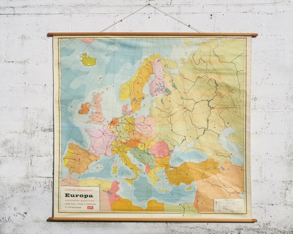 Original Huge Large Vintage Mid Century Dutch Educational School Wall Chart EUROPE European Continent Luinge Stegeman MAP Beautiful