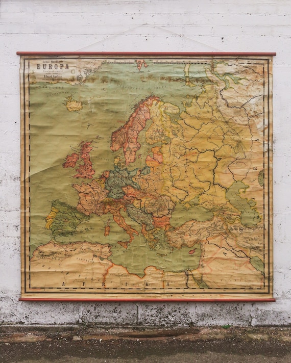 Original Early 1900s Huge Large Antique Old Vintage German Educational School Wall Chart EUROPE EUROPEAN MAP Beautiful Gaebler