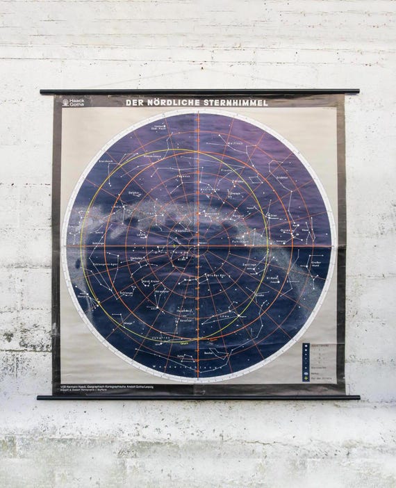 Original SCIENTIFIC Technical Vintage German School Wall Chart NORTHERN CONSTELLATIONS Astrology Astronomy Graphic Design