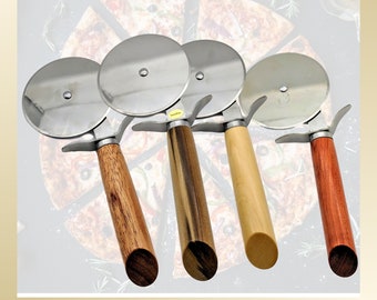 Pizza Cutter with Tasmanian Timber Handle Huon Pine, Blackwood, Sassafras, or Myrtle. These can be personalised.