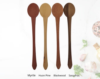 Wooden stirring spoons made from Tasmanian timbers.