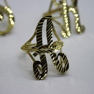 10k Solid Yellow Gold Large Cursive Initial Letter Ring Diamond Cut size 6 ~ 14