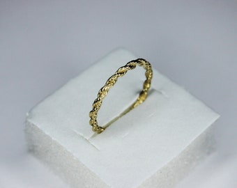 10K Solid Yellow Gold Rope Ring Band 1.5mm and 2mm