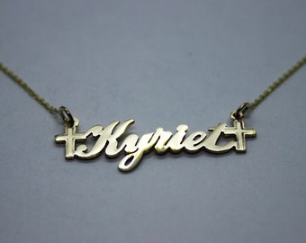 10K Solid Yellow Gold Personalized Custom Name Pendant Charm Cross with/without chain