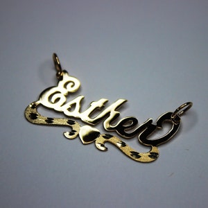 10K Solid Yellow Gold Personalized Custom Handmade Name Pendant Charm with Heart Diamond Cut