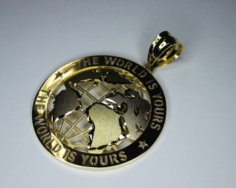 10K Solid Yellow Gold The World Is Yours Globe Pendant 6 sizes