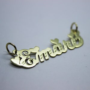 10K Solid Yellow Gold Personalized Custom Handmade Name Pendant Charm Diamond Cut with Heart