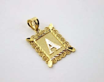 10K Gold Initial Pendant Charm Plate Diamond Cut for Boys Men 2 Sizes