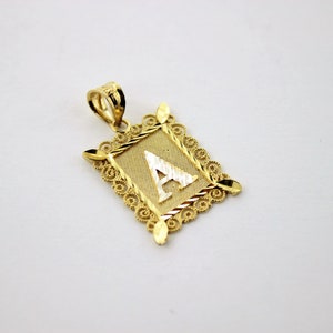10K Gold Initial Pendant Charm Plate Diamond Cut for Boys Men 2 Sizes