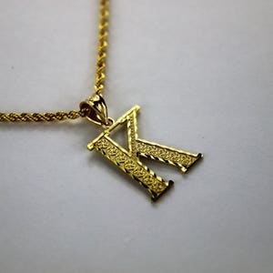 10K Yellow Gold Initial A - Z Alphabet D/C Pendant Charm & Hollow Rope chain