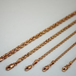 14K Solid Rose Gold Rope Chain Necklace 1.5mm ~ 6mm for Men Women