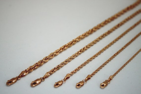 10K Solid Rose Gold Rope Chain Necklace 