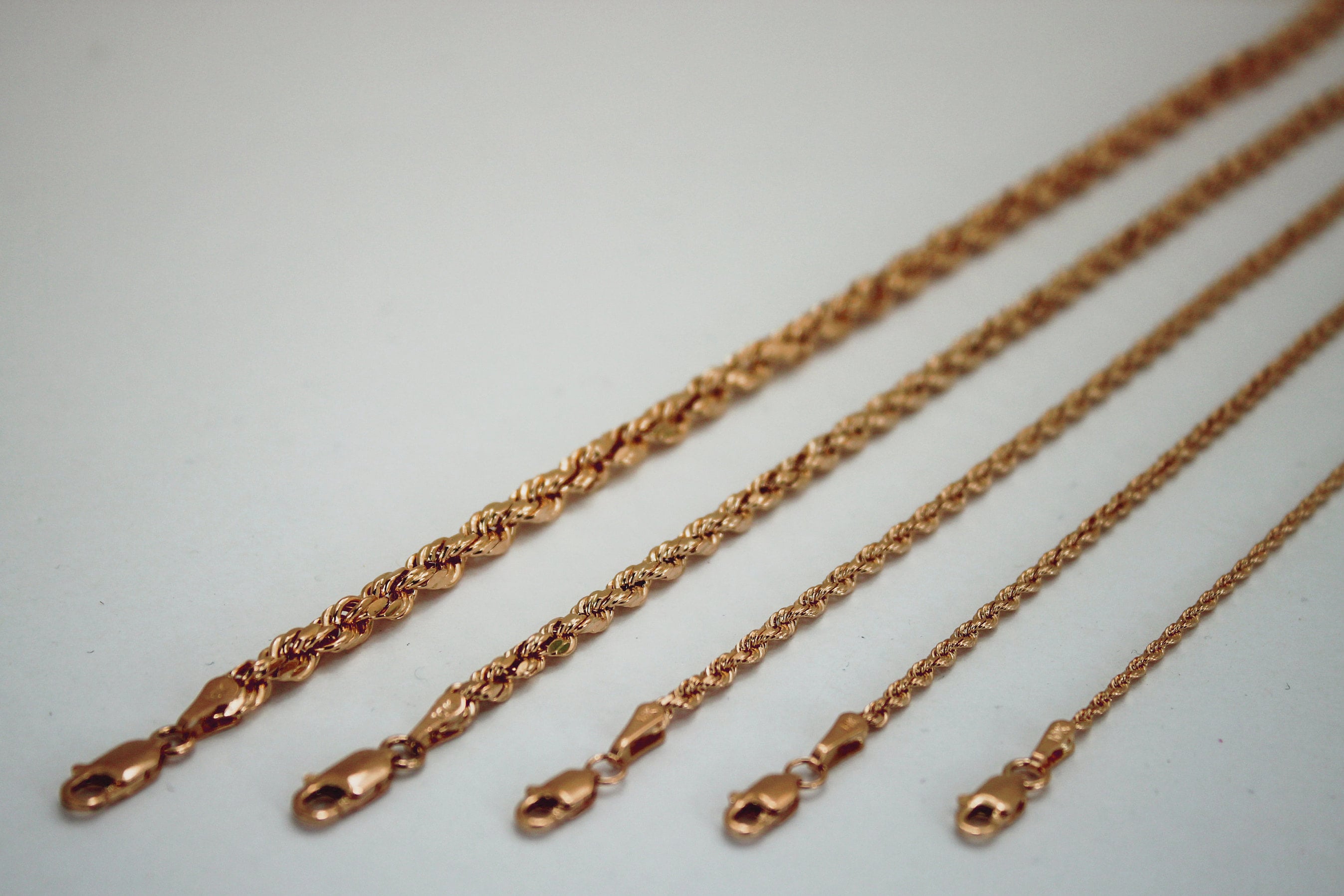 10K Solid Rose Gold Rope Chain Necklace 