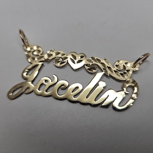 14k Solid Yellow Gold Personalized Custom Handmade Cursive Name Pendant Charm with Heart & Swirls D/C, Gift for Her