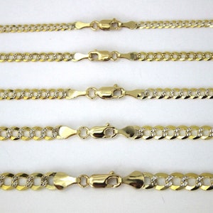 10K Solid Yellow Gold Flat Cuban D/C Two Tone Link Chain Necklace Bracelet for Men Women 2.5mm ~ 6mm 7" ~ 9" / 16" ~ 30"