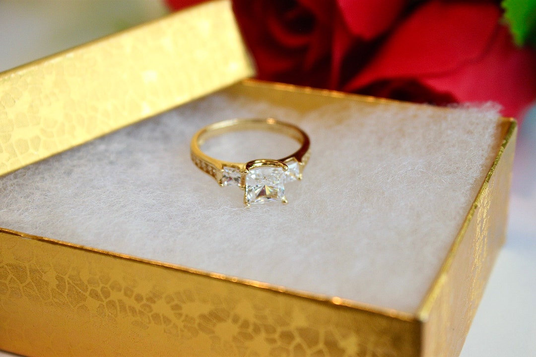 Authentic 14K Yellow Gold Ring With Square Cubic Zirconia - Etsy