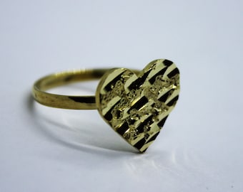10K Yellow Solid Gold Flat Heart Nugget Ring 3 sizes