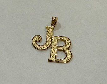 Authentic 14K Yellow Gold Double Initial Pendant Charm Diamond Cut A ~ Z Alphabet 3 Sizes