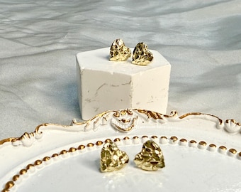 10K Real Solid Yellow Gold Heart Nugget Earrings