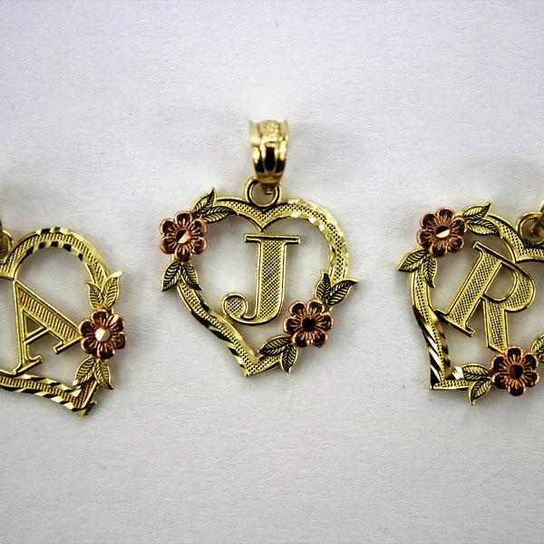 Authentique pendentif initiale en or 14 carats avec breloque fleur taillée en diamant pour fille et femme