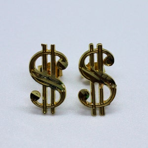 Pendientes de oro amarillo de 10 quilates con signo de dólar, 2 tamaños