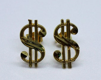 10K Sold Yellow Gold Dollar sign Earrings 2 sizes