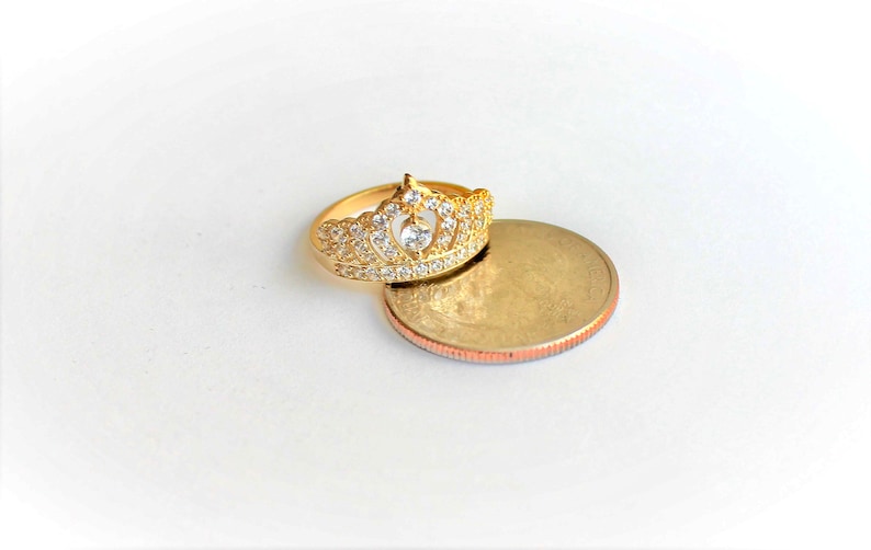 10k Solid Yellow Gold Cubic Zirconia Polished Crown Ring 2 Styles