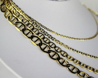 10K Solid Yellow Gold Mariner Flat Chain Necklace (2mm ~ 7.5mm / 16" ~ 30")