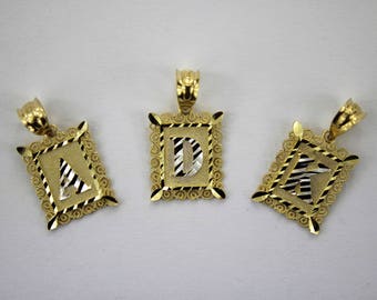 Authentic 10K Gold Initial Pendant Charm Plate Diamond Cut for Boys Men