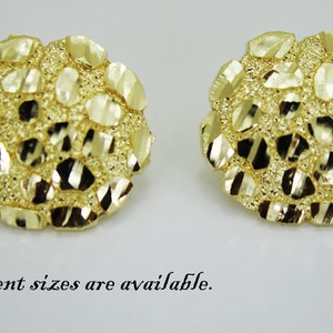 14K Gold Authentic Nugget Round Diamond Cut Stud Earrings for Men Women