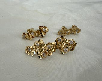 Authentic 10k Solid Yellow Gold Nugget CZ Stud Earrings Men Women Unisex