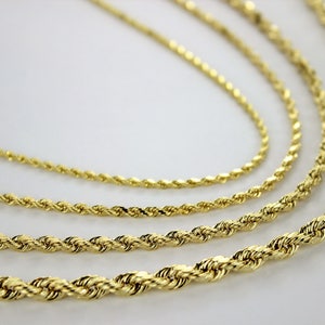 10K Yellow Gold Rope Twist Link Chain Necklace 2mm ~ 5mm 16" ~ 30"