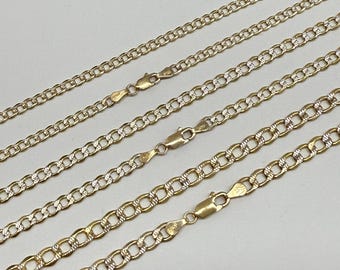 10k Two Tone Yellow White Gold Hollow Cuban Link Chain 3.5mm-5.4mm / 16"-30"