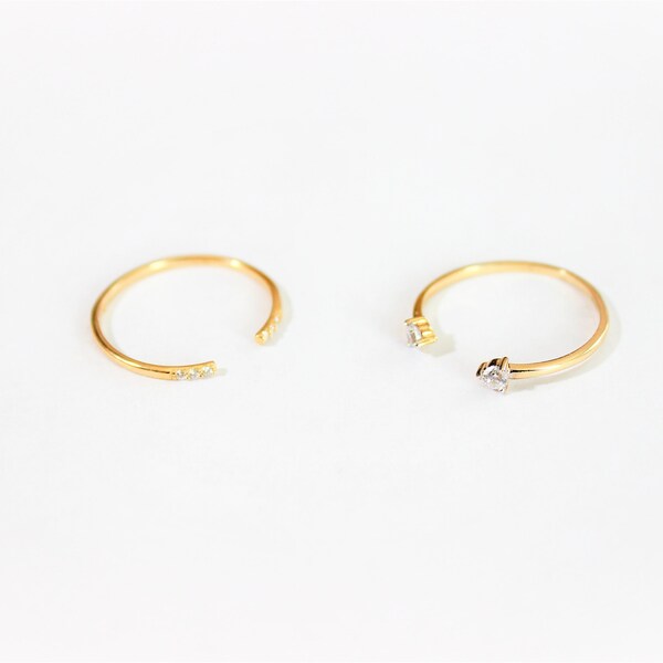 14K Yellow Gold Adjustable Rings Set or One Piece with CZ (Ring Sizes 6.5-7.5)
