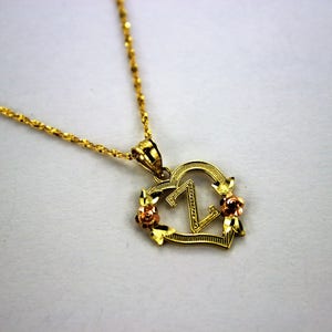 10K Gold Initial Pendant Charm Flower Diamond Cut Girl Women ...