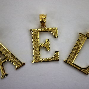 Authentic 10K Yellow Gold Initial Pendant Charm Diamond Cut A ~ Z Alphabet