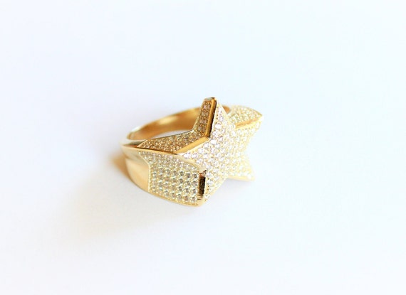 Authentic 10K Yellow Gold Star Shaped Ring With CZ RS 9-11 - Etsy