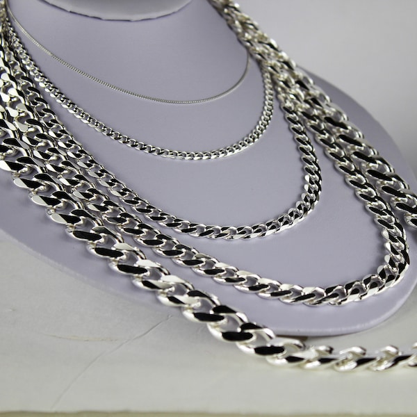 925 Sterling Silver Cuban Link Chain Necklace 1.5mm ~ 15mm Men Women 16" ~ 40"