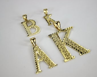 10K Gelbgold Initial Anhänger Charm Diamantschliff A ~ Z Alphabet 4 Größen