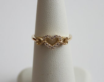 14K Yellow Gold Heart Ring with CZ Girl Women Ladies