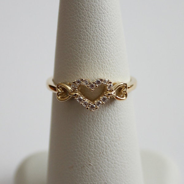 14K Yellow Gold Heart Ring with CZ Girl Women Ladies