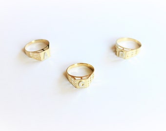 10K Yellow Gold Alphabet Letter Initial Ring Diamond Cut